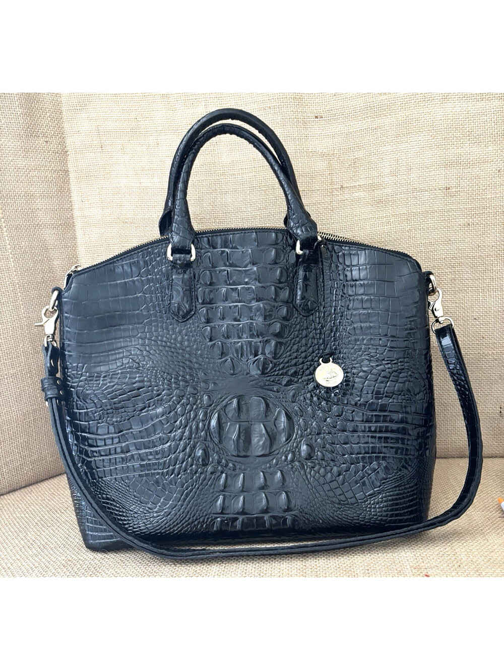Brahmin Large Duxbury Satchel In Black Melbourne Gold Hardware
